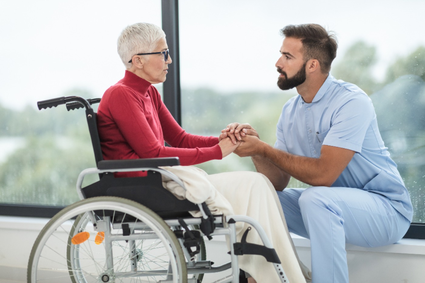 Clinician caring for a patient